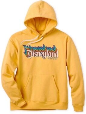 Disney Parks Disneyland Resort yellow Retro Rainbow Stack Logo Hoodie S NWOT